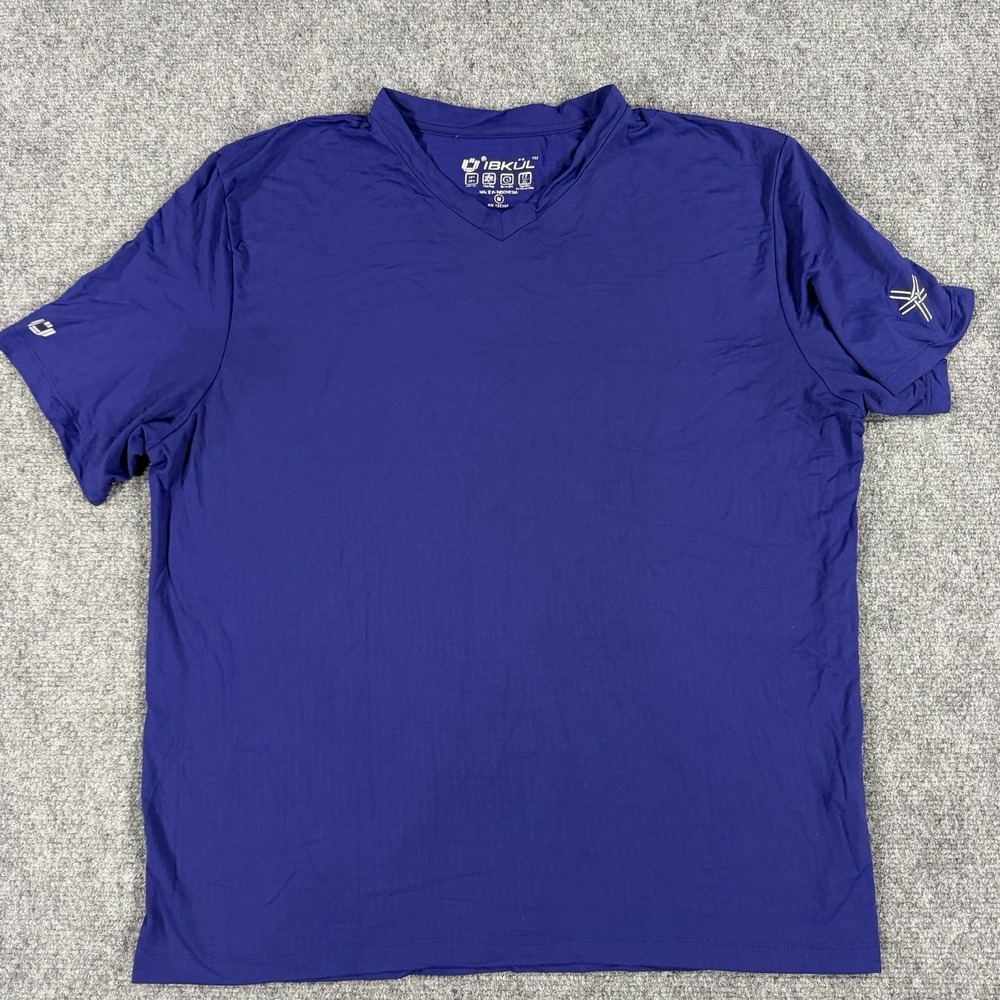 Ibkul T Shirt Mens Medium Blue V Neck Performance Wicking UPF 50 Outdoors